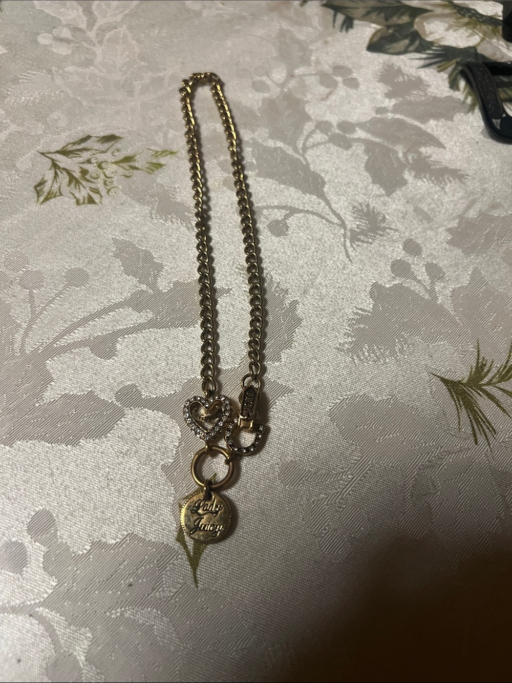 Gold-Tone Heart & Engraved Disc Necklace – Lucky Charm Style